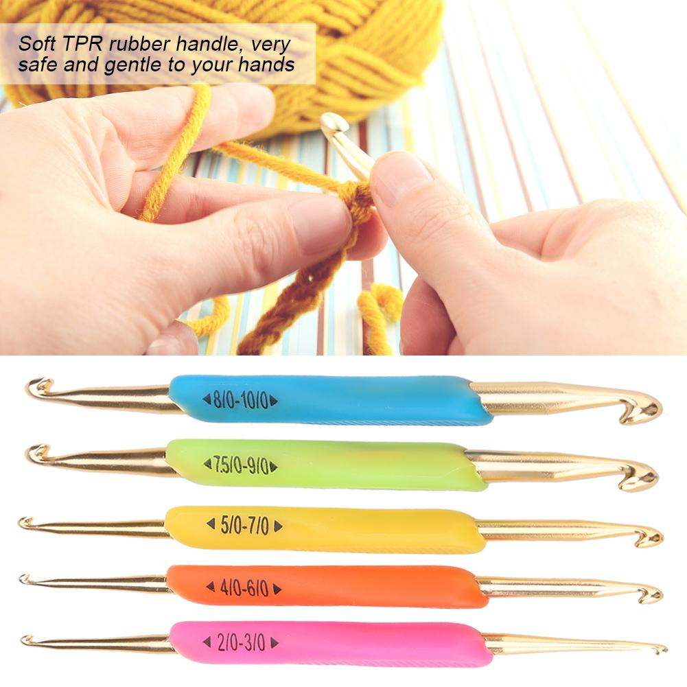 Double Hook Crochet Hook Set TPR Soft Rubber Handle Aluminum Knitting Needle Set (Color Random)
