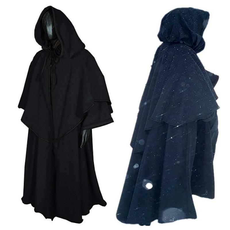 Mantello Medievale da Mago con Cappuccio: Robe Cosplay a Maniche Lunghe 5 Colori
