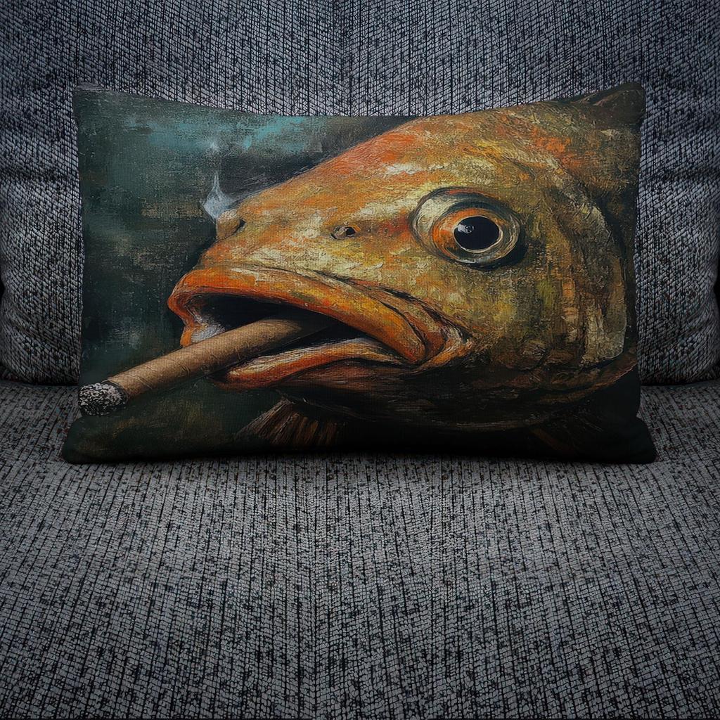 Abstract Surreal Smoking Fish Pillow Case Modern Man Cave Soft Decorative Pillow Cover Personalized Gift