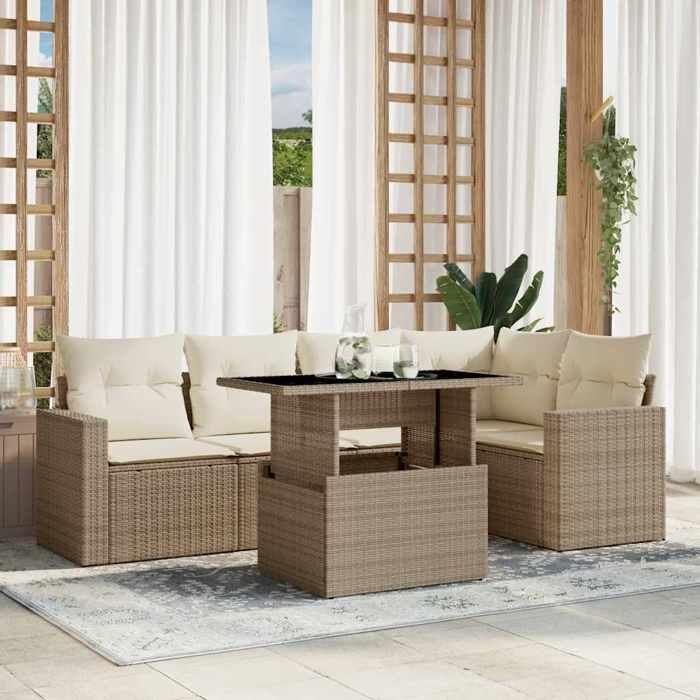 VidaXL Garden Lounge Set with Cushions 6 Pcs Beige Braided Resin 3267258
