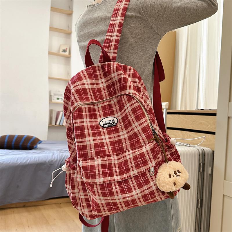Plecak w kratę w stylu koledżowym dla ucznia gimnazjum, lekki plecak szkolny podróżny o dużej pojemności