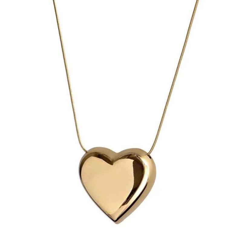 

Dainty Two-Sided Heart-shaped Pendant Necklace Vintage Hip-hop Sweater Chain Lightweight Choker Necklace Ornament 1