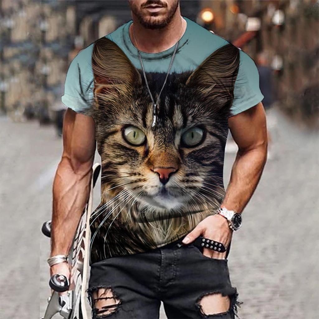 Mens 3D Tiger Print Short Sleeve Crew Neck T-Shirt Breathable Medium Stretch Casual Fashion Tee for OutdoorParty Weekend Wear
