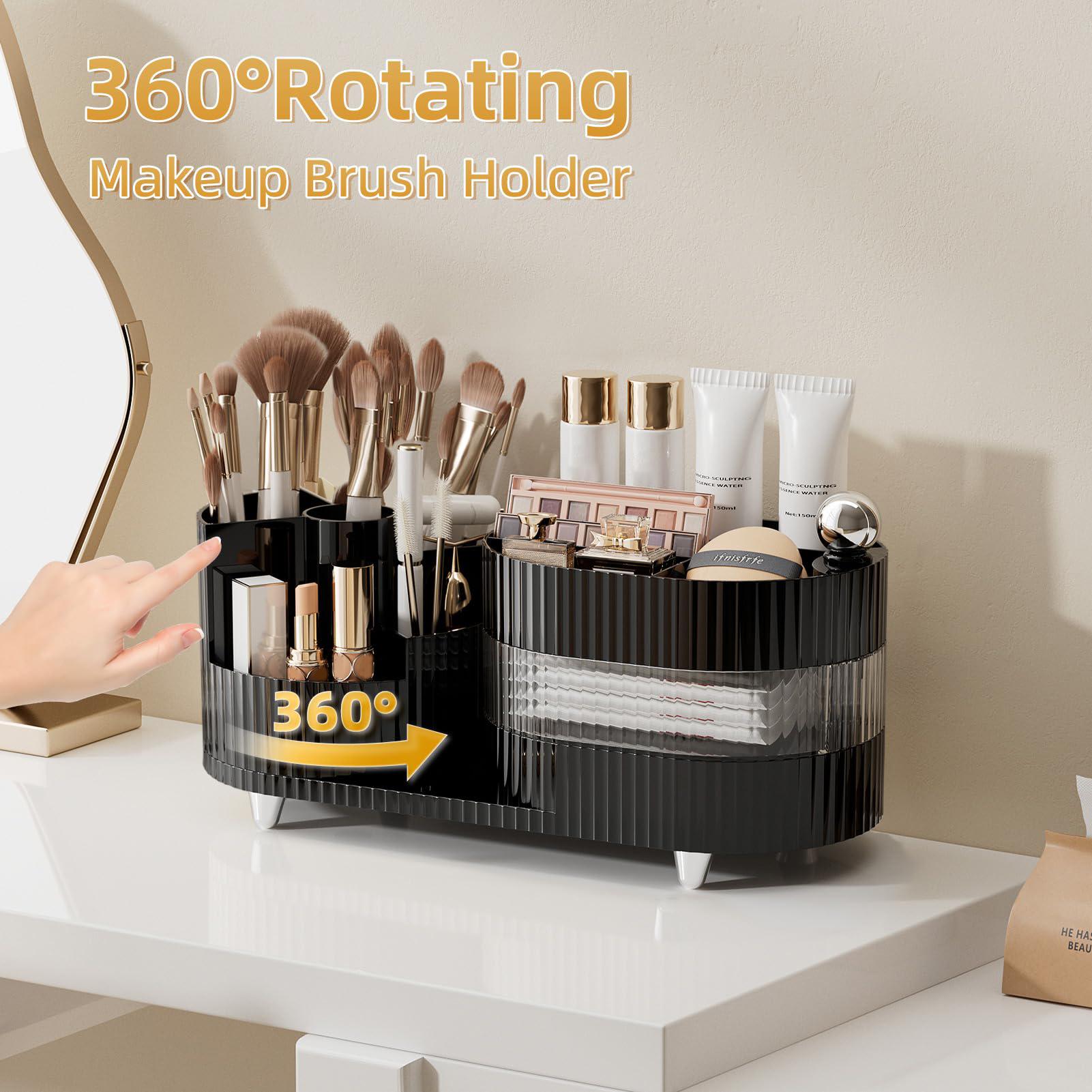 

360 Degree Rotating Makeup Organizer Box Swivel Cosmetic Storage Rack Black