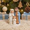 Hand Painted Nativity Decor Christmas Scene Figurine, Cartoon Manger Baby Jesus Resin Craft Religious Blessing Gifts for Home, Creative Indoor Holiday