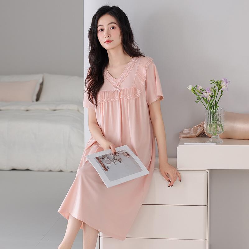 Pajamas women's summer cotton short sleeves 1011 new simple and high-end pregnant women can wear loose loungewear dresses