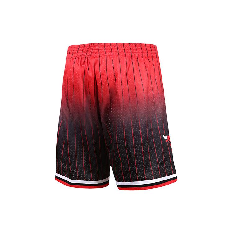 Mitchell Ness Basketball Shorts Men's Black Red Moderate Straight Fit Pants SMSH4277-CBU95PPPRDBK