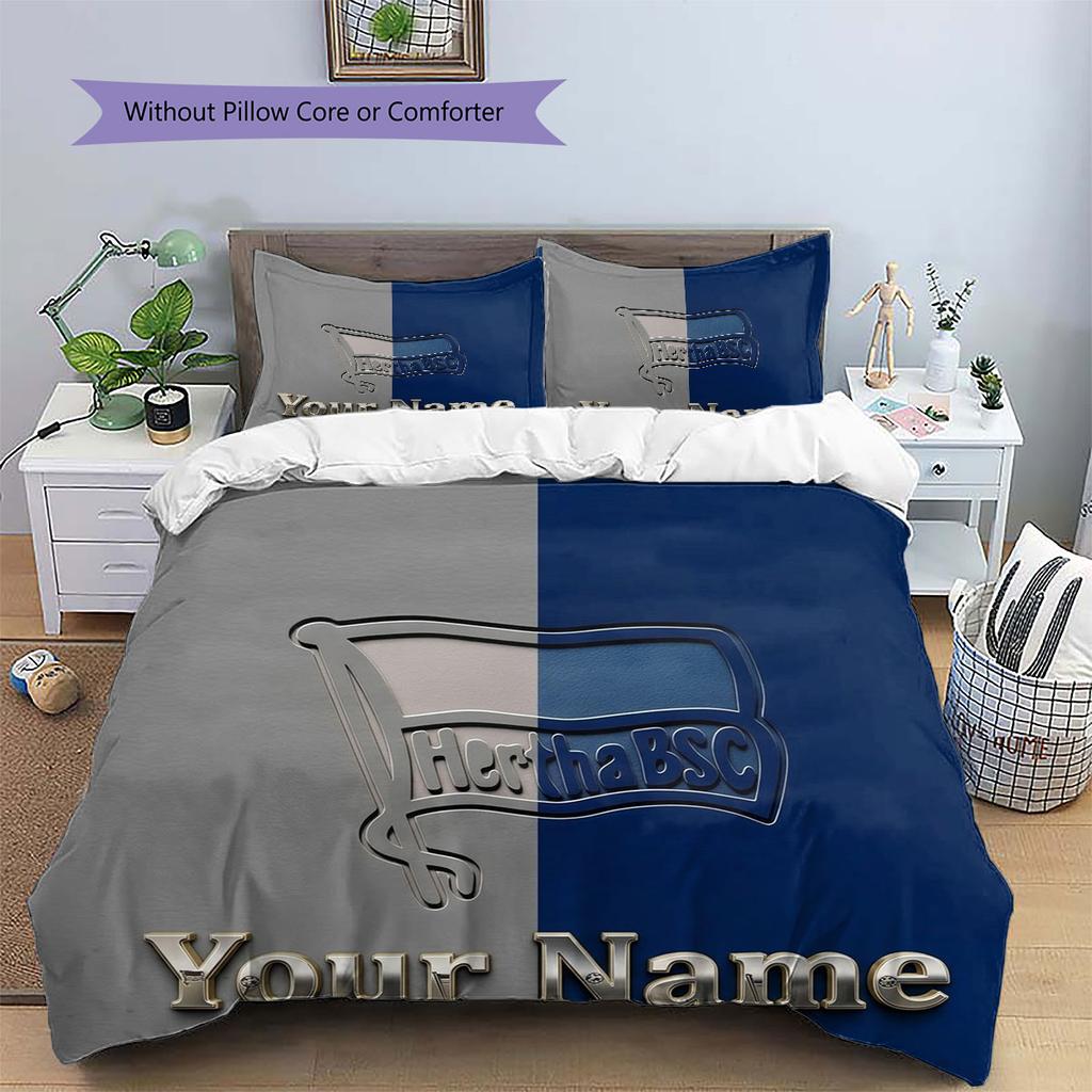 Hertha BSC Custom Name Pattern Bedding,Quilt Set Quilt Cover Pillowcase Home Birthday Gift(1 * Duvet Cover + 2 * Pillowcase, Without Core)