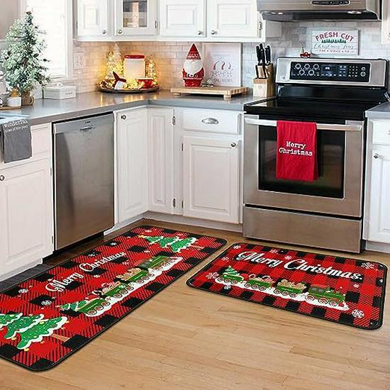 Cross-border Christmas Holiday Anti-Slip, Dirt-Resistant Kitchen Floor Mats – Long, Oil-Absorbing, Decorative Door Foot Mats