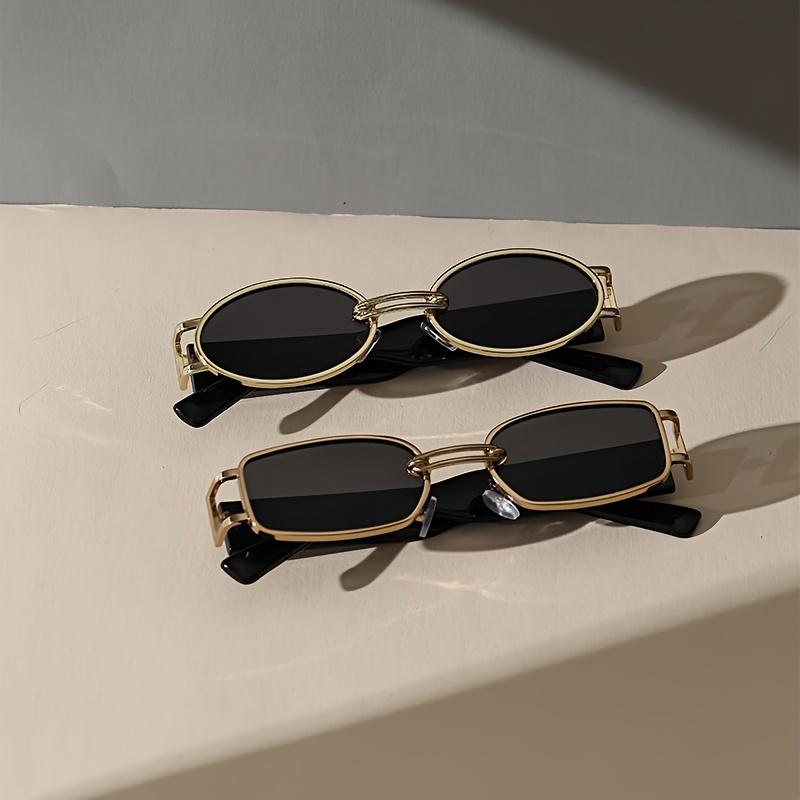 2PCS Classic Fashion Oval Rectangular Metal & Plastic Frame Women Sunglasses For Men Daily Life Shades Eyewear Accessories.