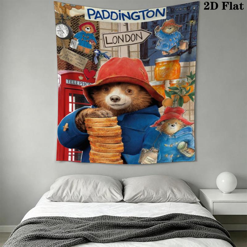 Paddington Bear Wall Tapestry Aesthetic Wall Hanging Printed Fabric Blanket Decorative Tapestries for Bedroom Living Room Home Decor