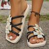 Women's Flower Sandals and Slippers Wear Outside Summer New Fashion Square Toe Flat Bottom Non-Slip Roman Mopping