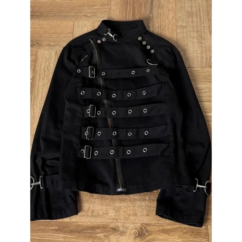 Mens Jacket Dark Streetwear Strap Cargo