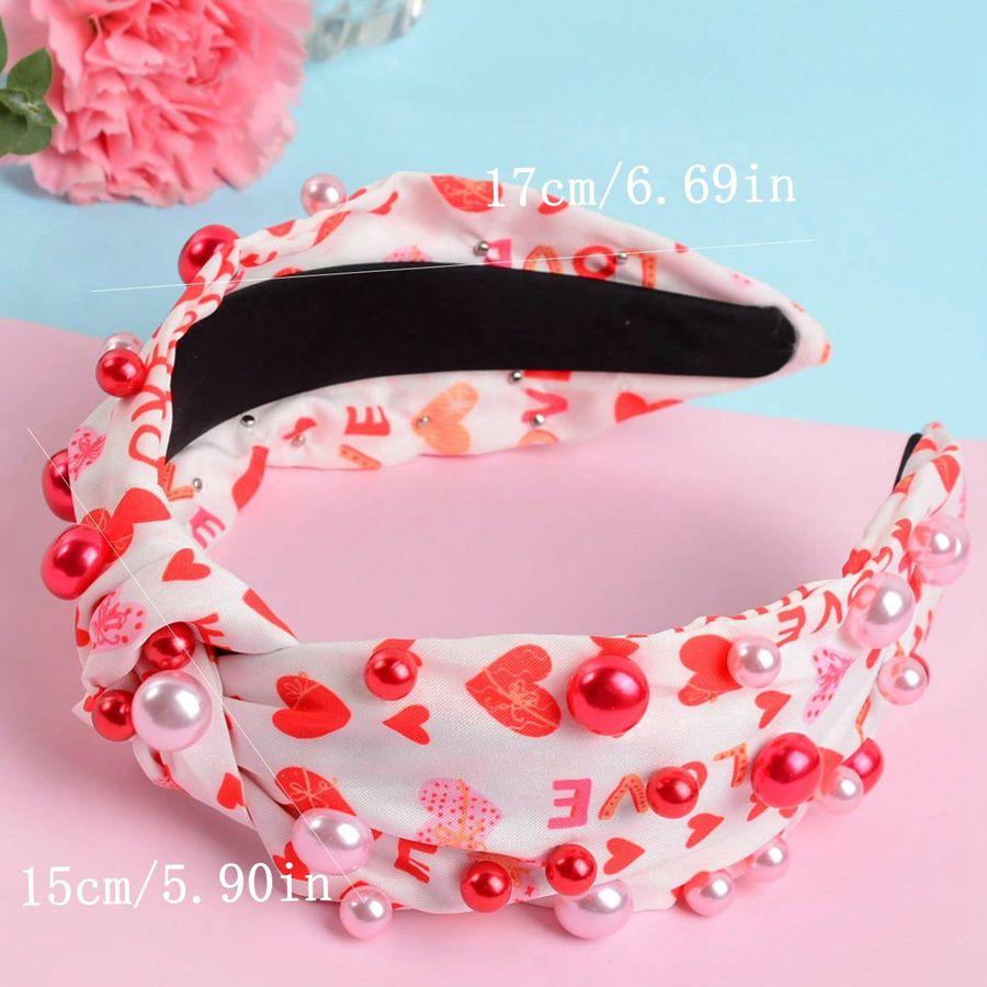 Red Pearl Fabric Headband Valentine's Day Party Gift Love Letter Heart Hair Accessories Women's Headband