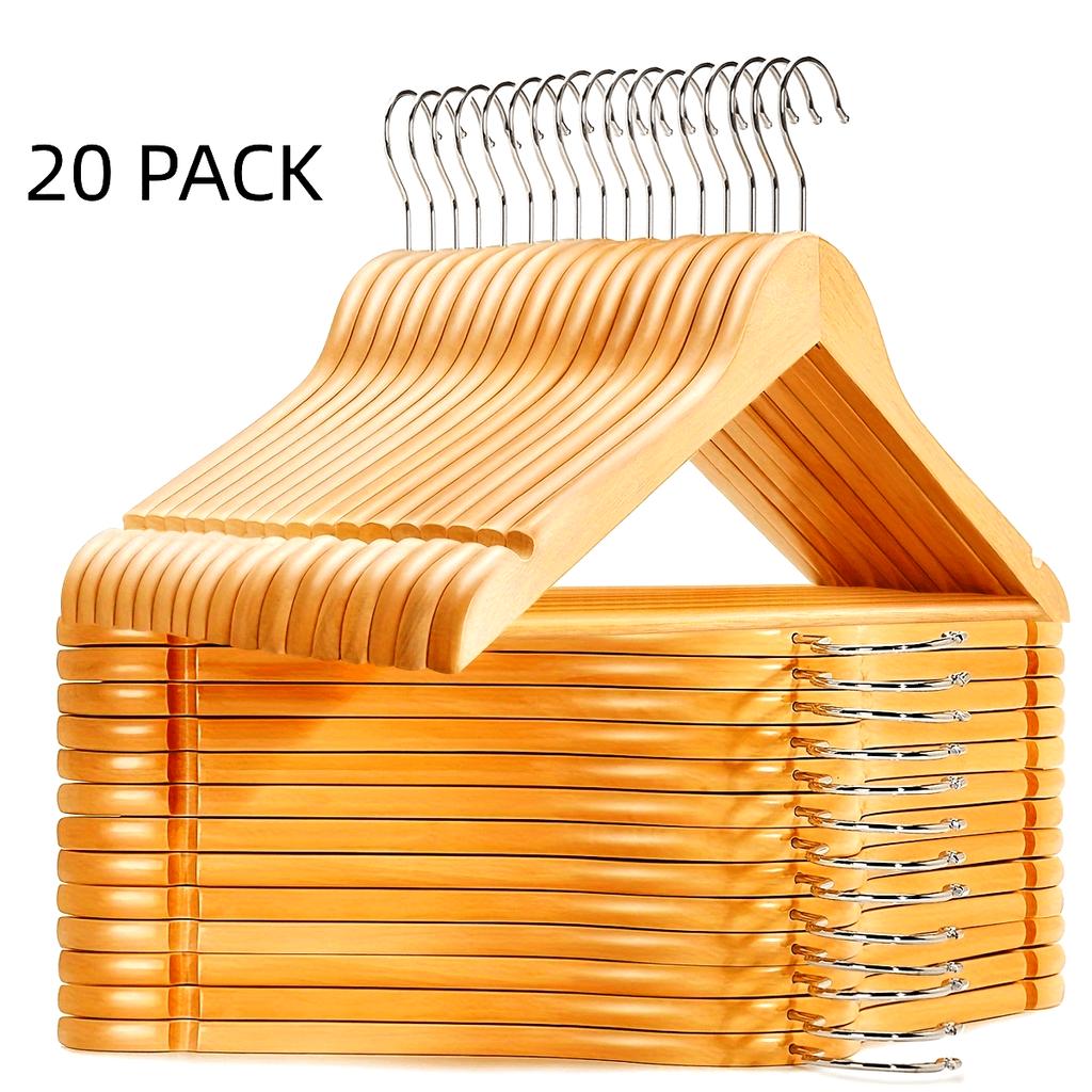 20pcs Non-Slip Wooden Clothes Hangers with Grooves, Solid Wood Drying Rack for Wardrobes, Bedrooms, Clothing Stores