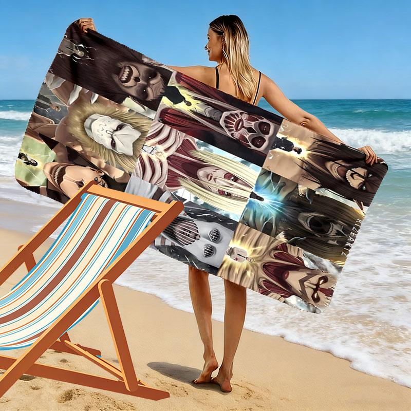Attack on Titan Print Beach Towel, Large Soft Quick Dry Towel for Beach Camping Swimming