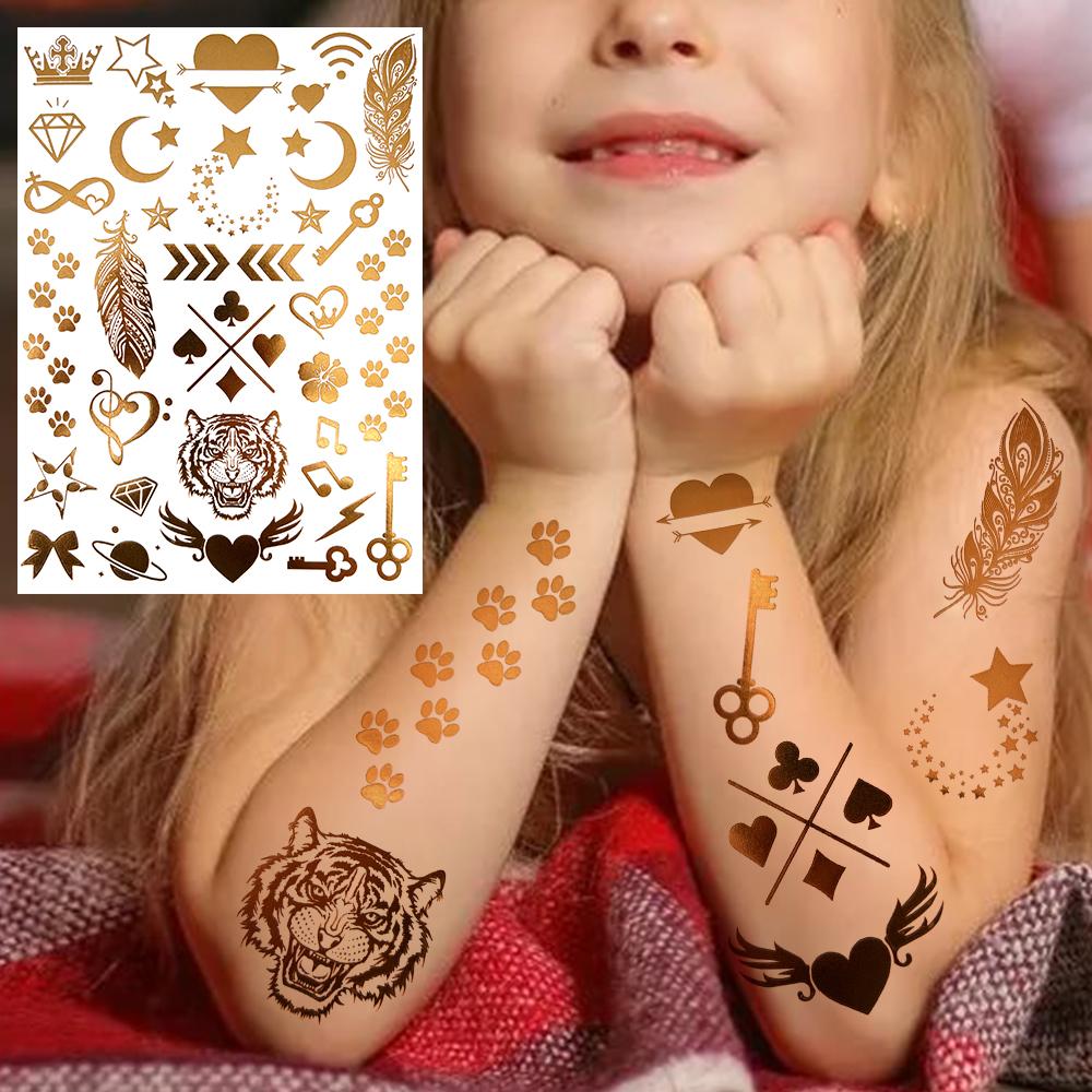 Golden Turtle Anchor Temporary Tattoo For Women Adult Realistic Compass Flower Fake Tattoo Sticker Washable Body Art Tatoo Decal