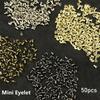 50 ks/Sada 1,5/2,0/2,5/5 MM Mini kovové kroužky Průchodky Kožené řemeslo DIY Přezky na panenky Boty Praktické šicí doplňky