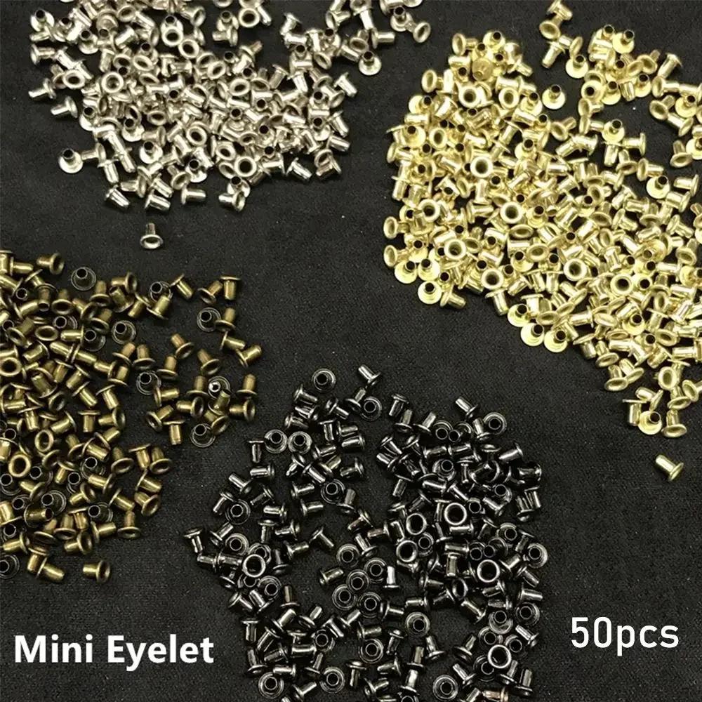 50 ks/Sada 1,5/2,0/2,5/5 MM Mini kovové kroužky Průchodky Kožené řemeslo DIY Přezky na panenky Boty Praktické šicí doplňky