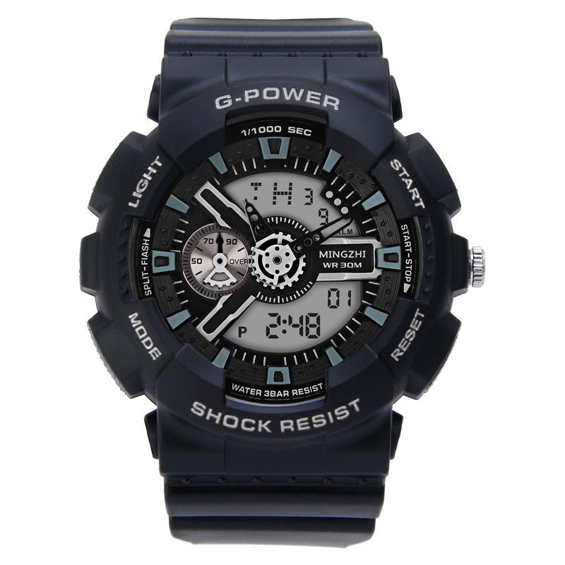 

Мужские водонепроницаемые спортивные часы с двойным дисплеем: Большой циферблат, Ударопрочный, Хронограф для плавания, Будильник, Кварцевый механизм чёрный