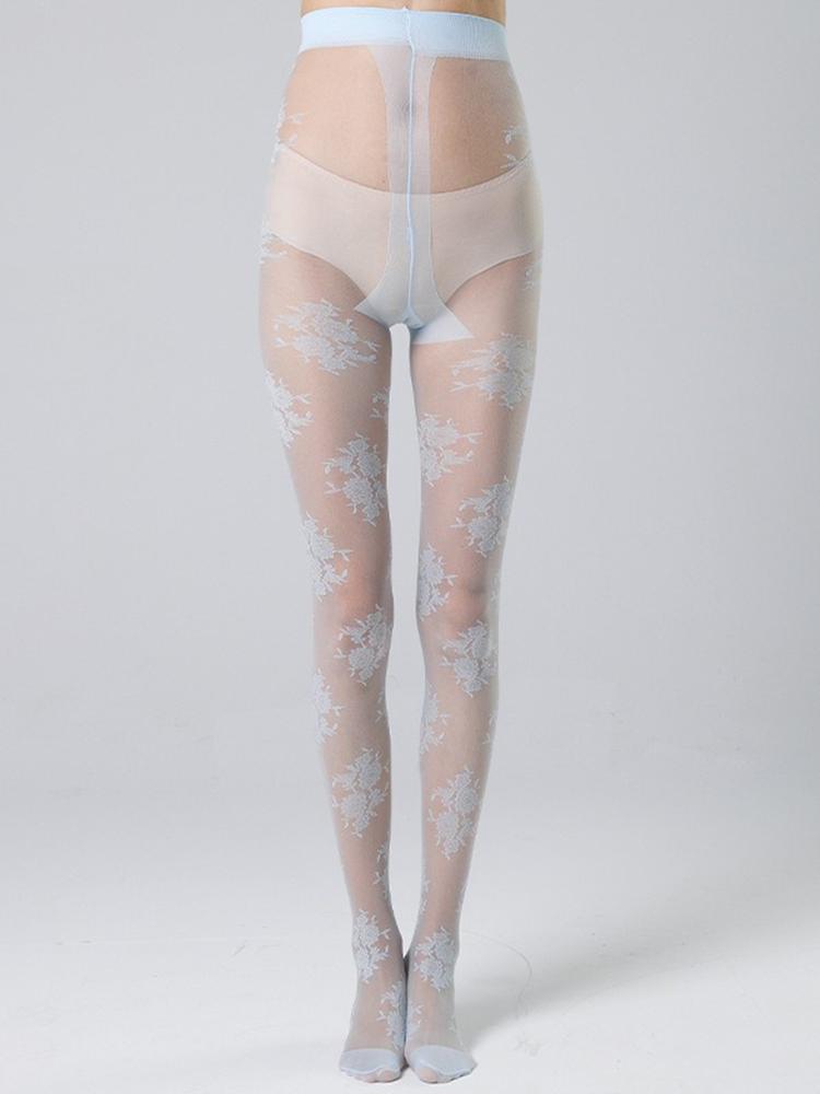 

Sexy Feminine Mesh Jacquard Tights Summer Spring Rose Flowers JK Fishnet Pantyhose 7 Colors Woman Thin Long Black Stockings One Size небо синє кольору