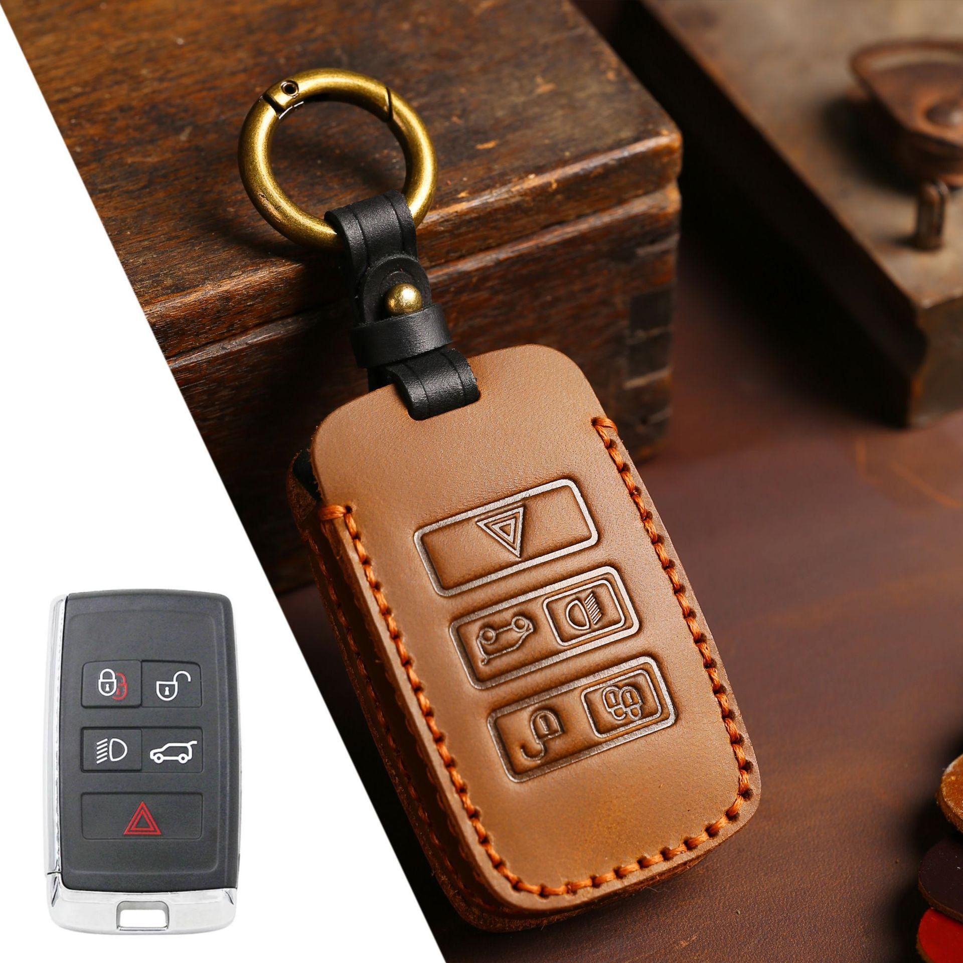 

Applicable Land Rover Jaguar Key Case Evoque Range Rover Sport Discovery 5 Line Genuine Leather Case коричневий