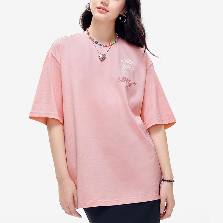 FILA Fusion Ins Style Colorful Letter Logo Sports Casual Round Neck Short Sleeve Drop Shoulder T-Shirt Unisex Tops Pink T11U216103F-PK