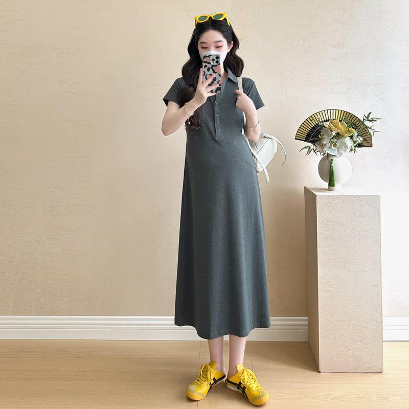 2026 Summer Maternity Casual Slimming POLO Collar T-shirt Dress