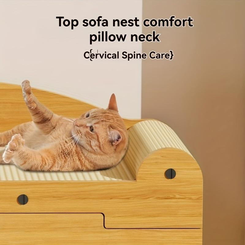 Ganzjahres-Katzenhaus mit Kratzbrett und Spielbällen – Strapazierfähiges, fusselfreies Katzenbett aus Karton, perfekt als Zimmerdekoration