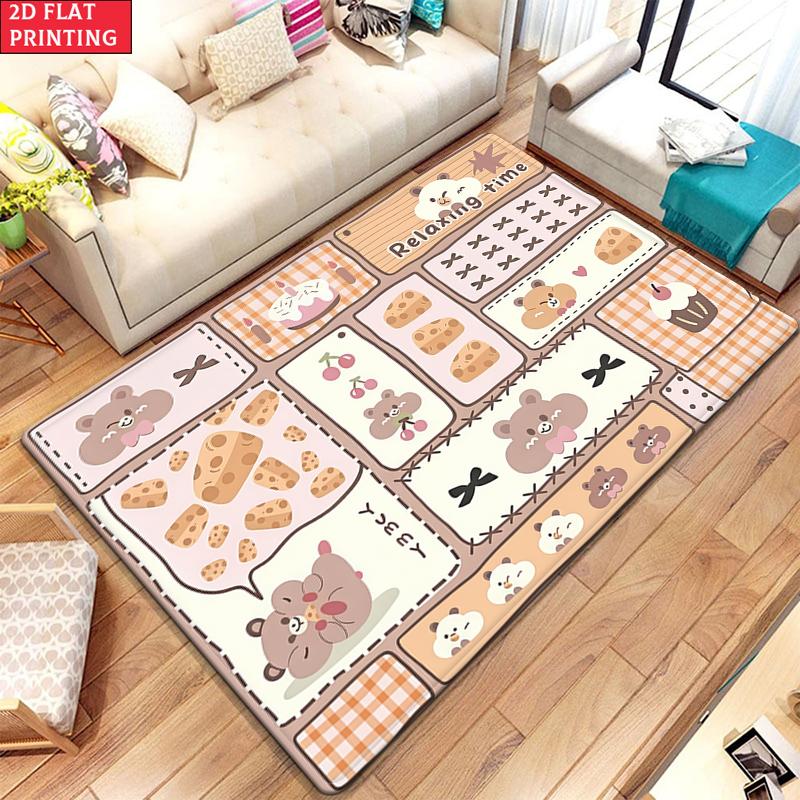 Kawaii Cartoon Bear Large Room Carpet Non Slip Cartoon Kids Bedroom Living Room Floor Mat Home Decor Children's Play Carpet