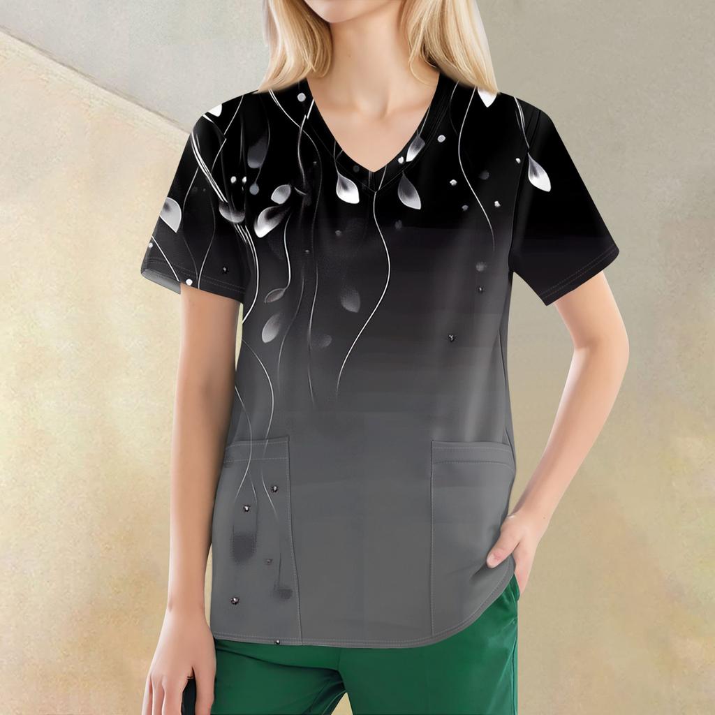 Women's V-neck Fashion Casual Printed Tops And Protective Workwear