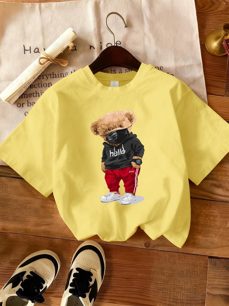 Bear Wearing Mask Printing TShirt Womens Basics ONeck T Shirts Comfortable Loose Short Sleeve Tops Summer Soft Woman Clothes