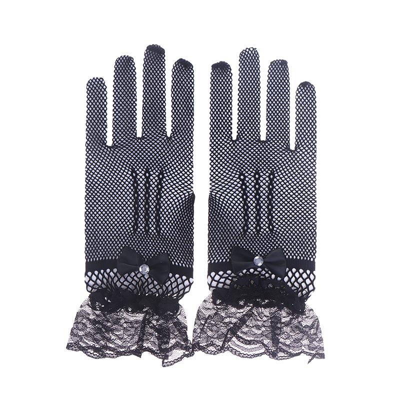 Elegant Ladies Short Lace Gloves Sheer Fishn Net Prom Party Gloves Female's Fashionable Soild Color Full-finger Mittens