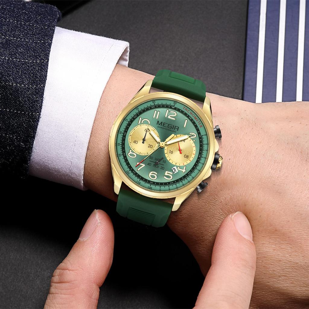 MEGIR Men Watches Luxury Quartz Wristwatch Waterproof Men's Sports Chronograph Silicone Strap Clock Relogio Masculino 2230
