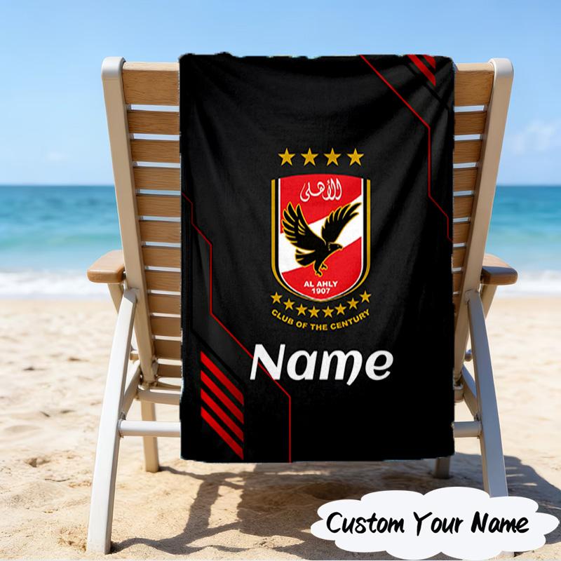 1PC Custom Name Beach Towel Al-Ahly Club Crest Beach Towel, Suitable for Camping, Travel, Beach Accessories, Super Absorbent, Family Gift