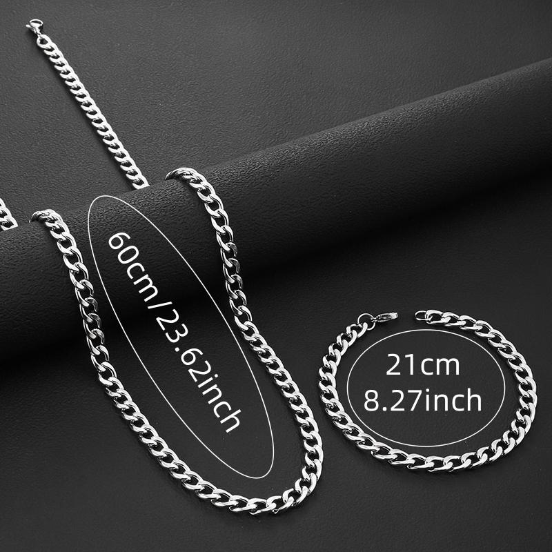 

Hip Hop Cuban Chain Necklace Bracelet Set Rock Stainless Steel Basic Simple Men For Women Party Jewelry