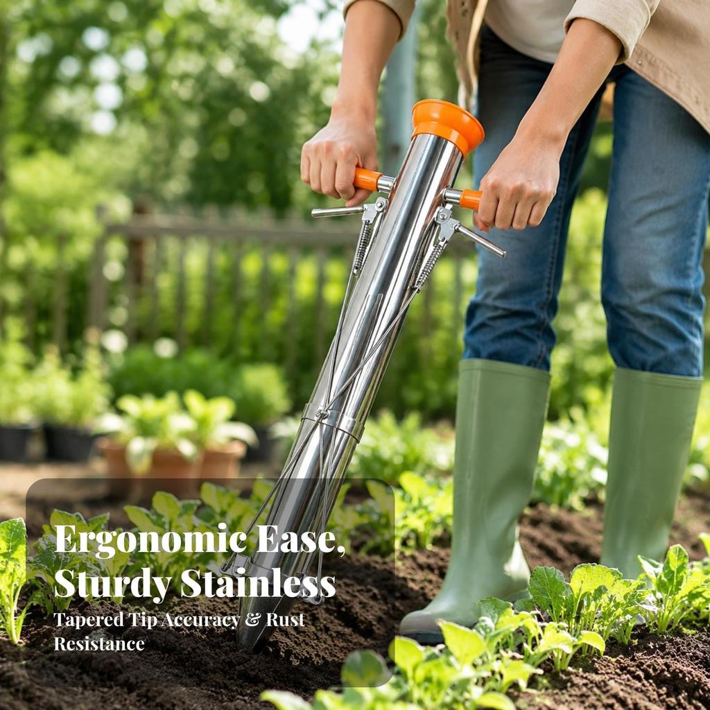Seedling Planter with Twin Handles | HeavyDuty Stainless Steel Mechanism, Transplanter, for