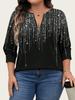 Plus Size Color Block Stripe Loose Casual Long Sleeve Top with Half-Zip Round Neck for Women.