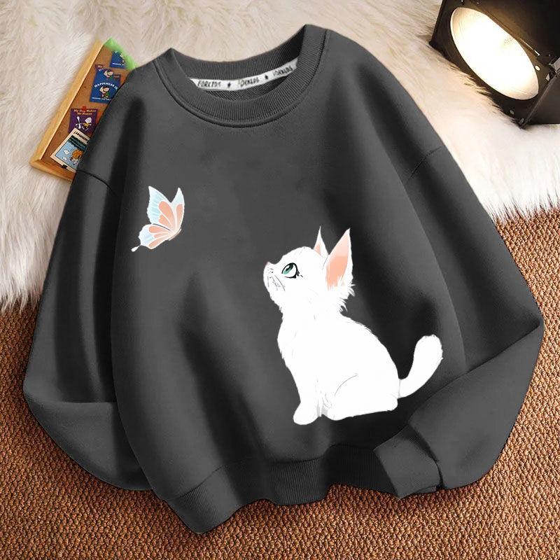 Sudaderas de Gato Lindas para Niños Otoño, Chaquetas Casuales Holgadas de Manga Larga y Cuello Redondo para Niños y Niñas