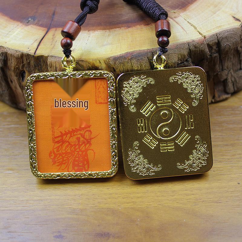 Golden Auspicious Clouds Thundering Five Road Thangka Box Pendant & Tai Chi Bagua Pendant Featuring Thunder God, Ziwei, and Zhao Gongming.