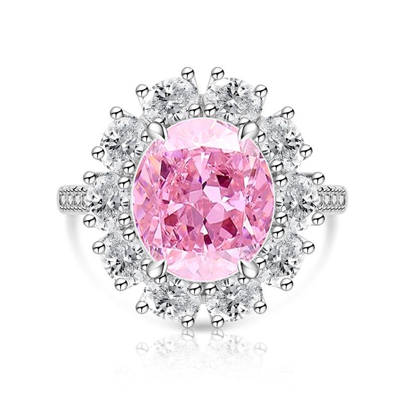 925 Sterling Silver Ice Flower Cut Sunflower Pigeon Egg Color Gem Ring Large Oval Cut High Carbon Diamond Band Women Party Jewelry
