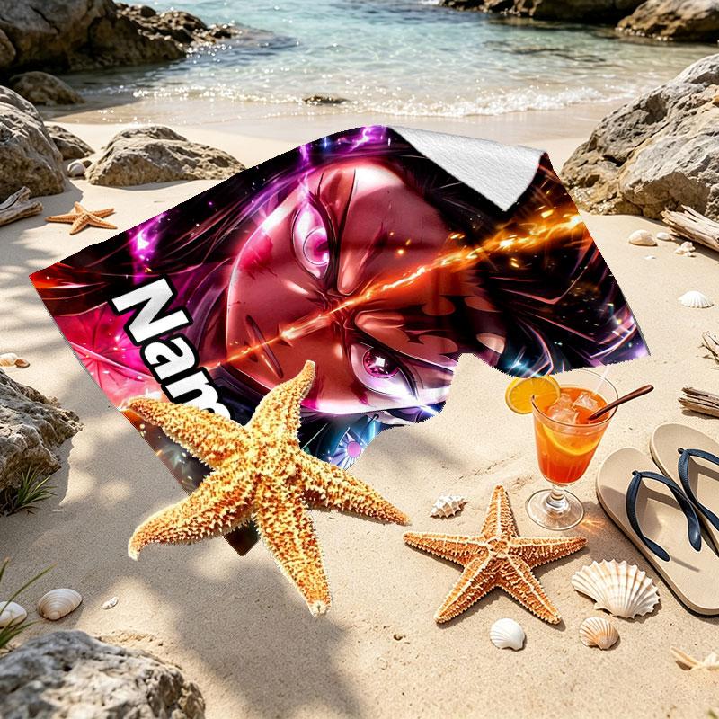 Serviette de plage personnalisée avec nom et motif Demon Slayer, pour Voyage Camping Fête à la plage Décoration de maison, Cadeau d'anniversaire pour la Famille & les Amis