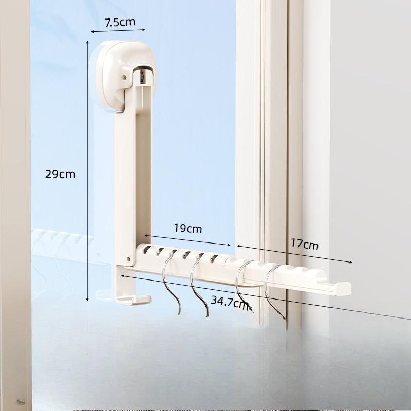 Suction Cup Telescopic Clothes Drying Rack Multi-functional Foldable Balcony Household Clothes Hanger Indoor Clothes Drying Tool Milky white