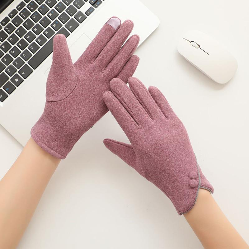 

Замшевые перчатки с двумя пуговицами и V-образными манжетами, однотонные элегантные перчатки с сенсорным экраном, осенне-зимние теплые морозостойкие женские перчатки One size фиолетовый