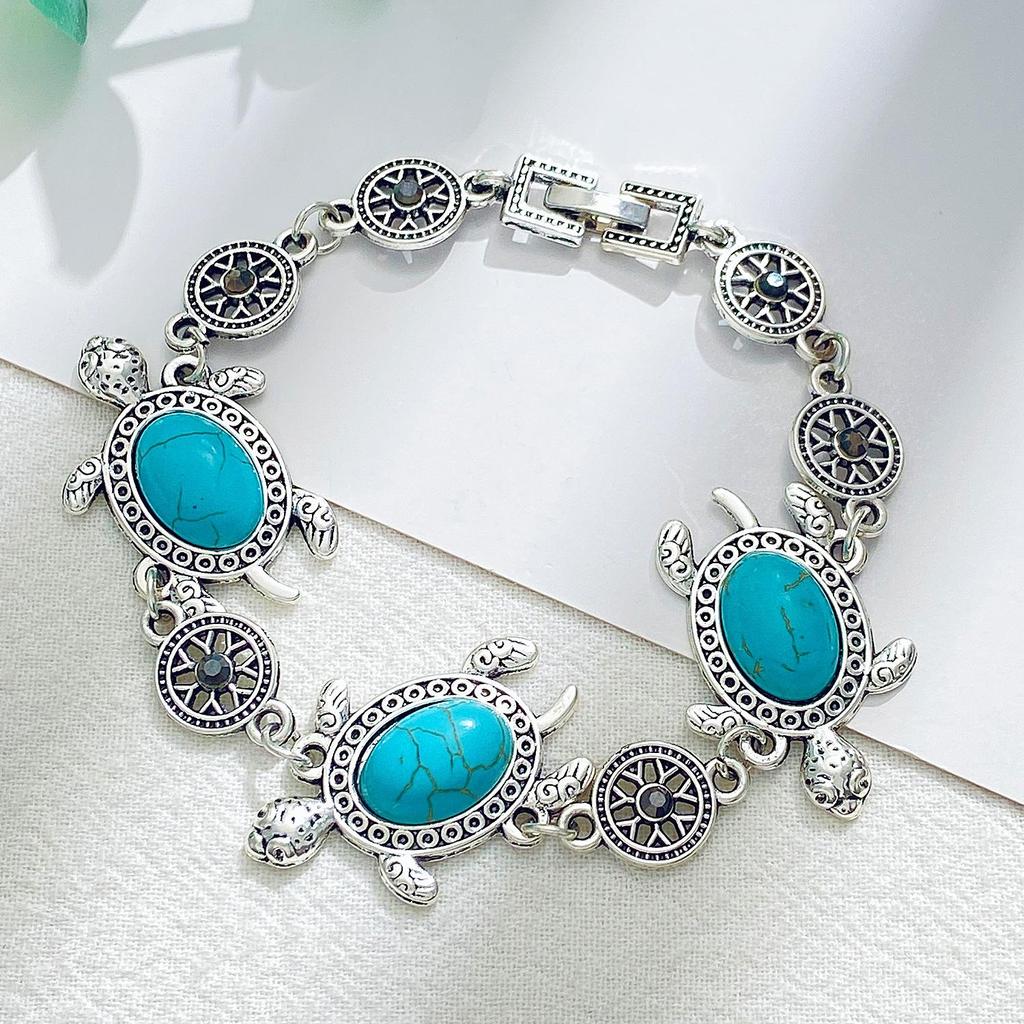 Vintage Exotic Fashionable Turquoise Turtle Necklace Set Three Pieces Bracelet Jewelry Earrings