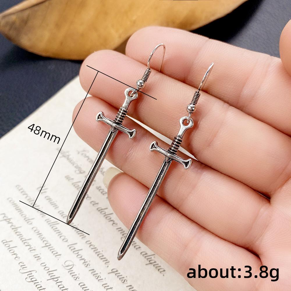 Huitan Creative Sword Shaped Drop Earrings for Women Vintage Black  Color Cool Pendant Dangle Earrings Unique Ear Jewelry
