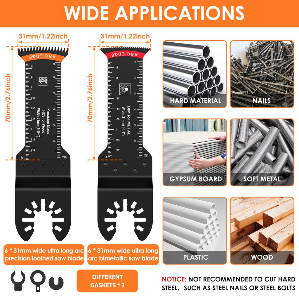 24 Pcs Oscillating Saw Blade Set Multitool Oscillating Blade HCS Universal Precision Tooth Blade For Wood Plastic Metal Cutting