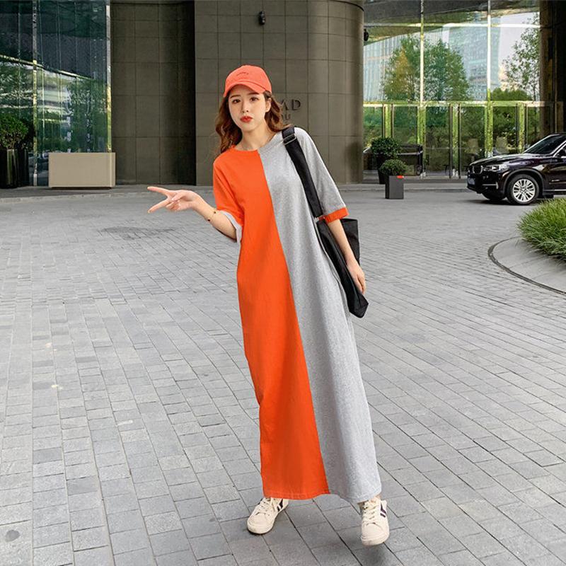 

Женское хлопковое платье свободного кроя большого размера, женское летнее платье длиной выше колена с короткими рукавами XXXXL оранжевый