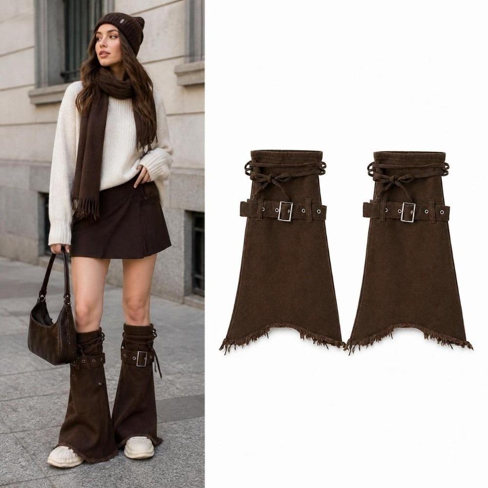 Frayed Flared Leg Warmers Adjustable Buckle Boot Cuffs Punk Denim Leg Warmers Boots Accessories