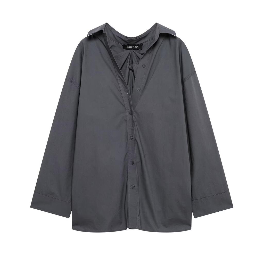 2024 Winter New Women's Fashion: European & American Style Pleated Back Loose Shirt